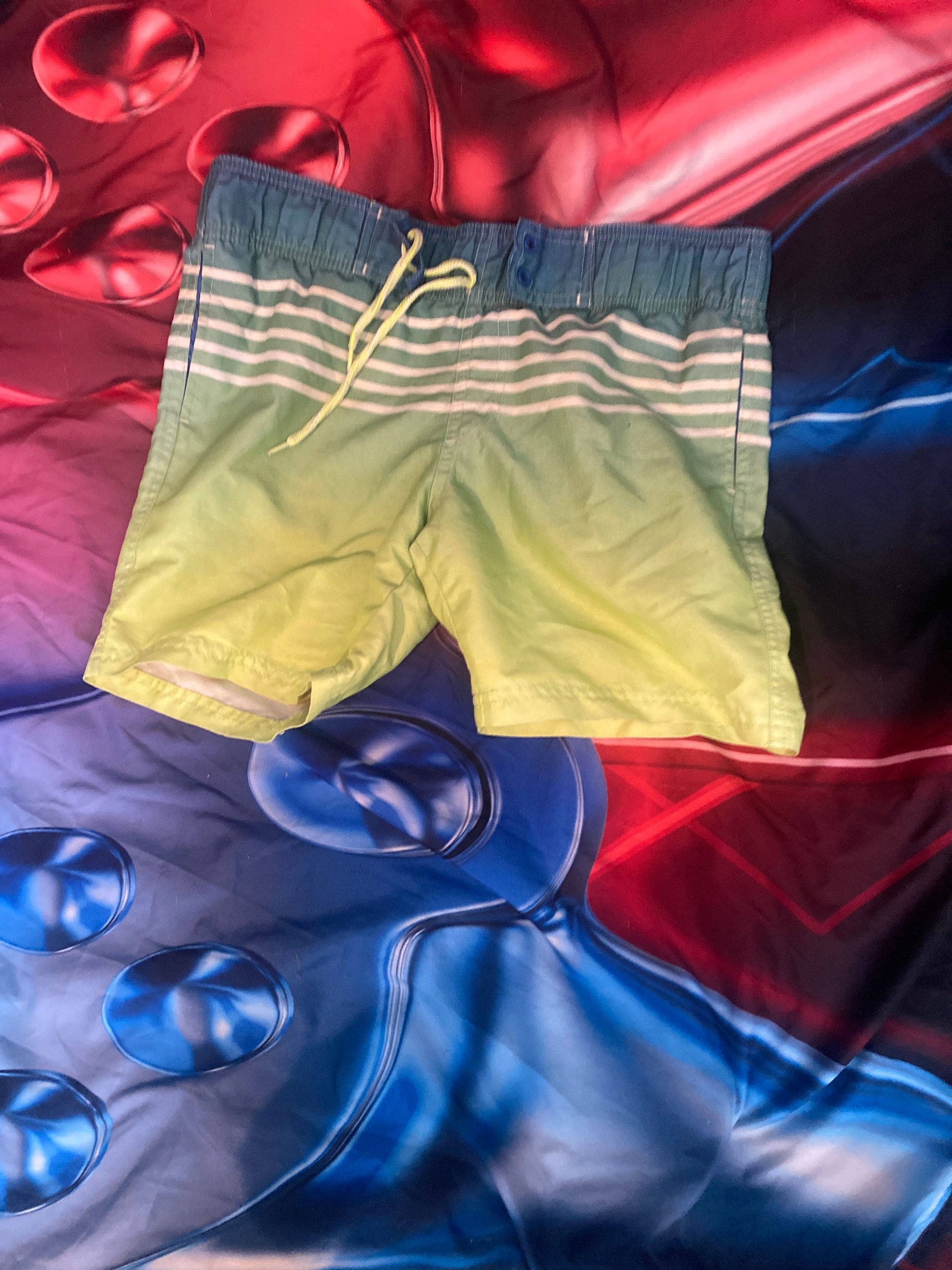 Blue, white and green stripped shorts