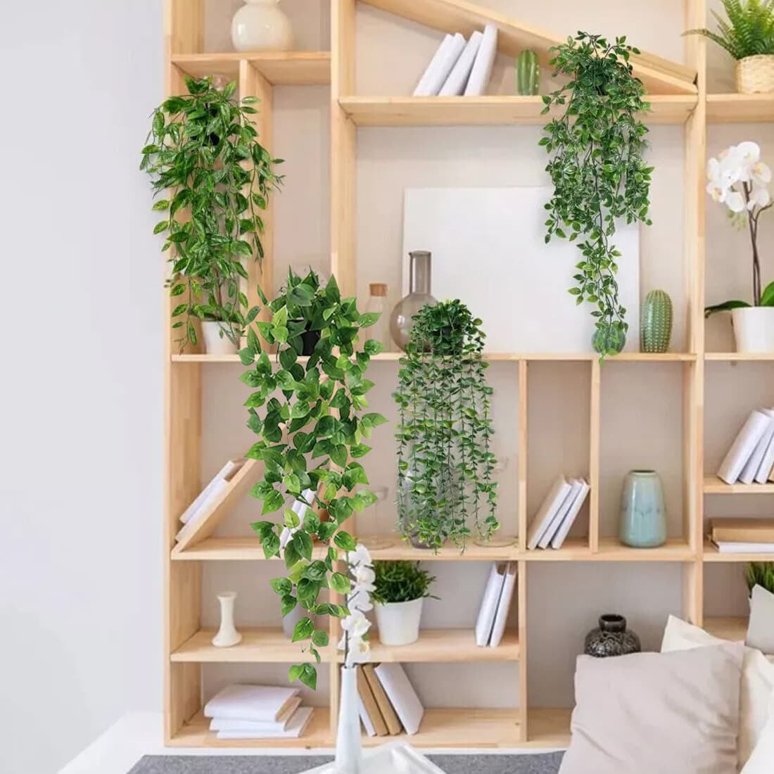 4 Pack Artificial Hanging Plants In Pots Indoor Fake Trailing Plants Home Room image 2 thumbnail