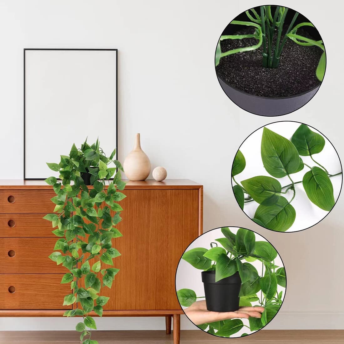 4 Pack Artificial Hanging Plants In Pots Indoor Fake Trailing Plants Home Room image 8 thumbnail