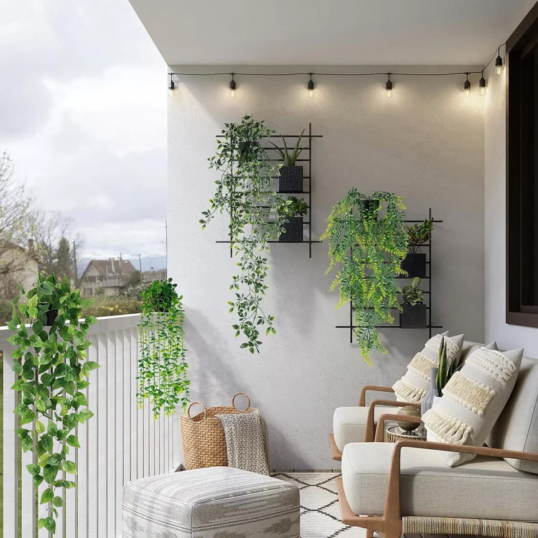 4 Pack Artificial Hanging Plants In Pots Indoor Fake Trailing Plants Home Room image 6 thumbnail