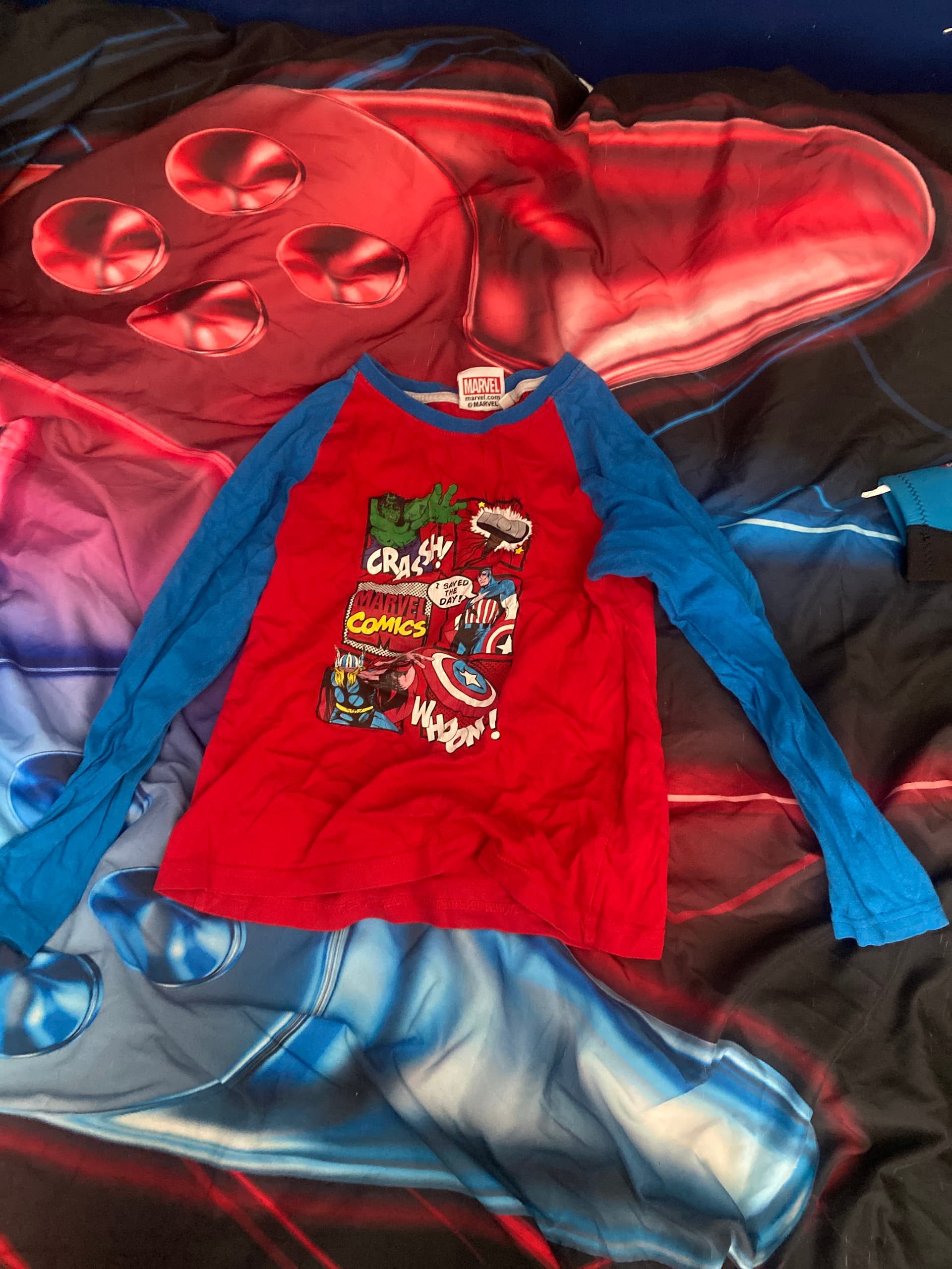 Red and Blue Marvel comics pyjama top 