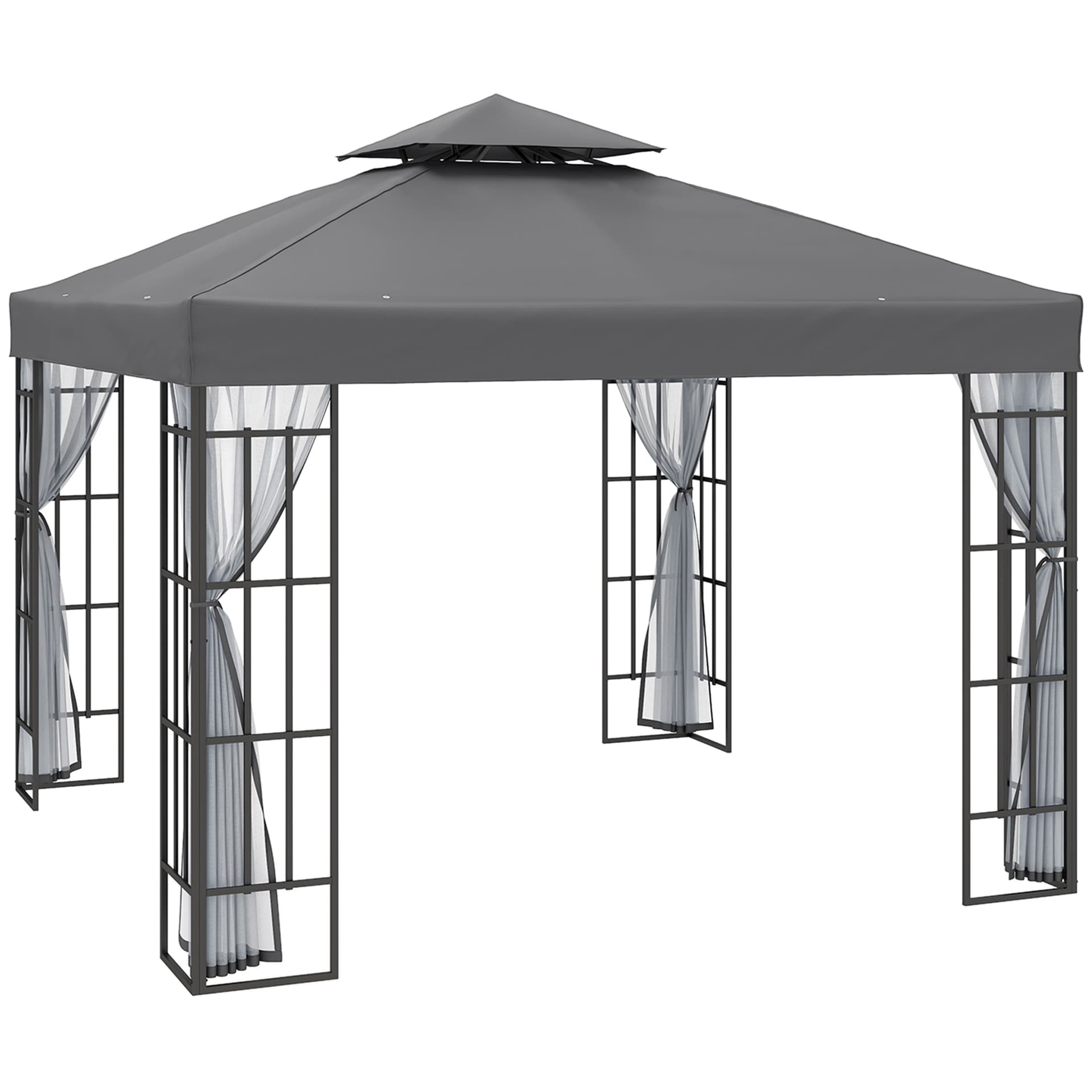 3 X 3(m) Patio Gazebo Canopy Garden Pavilion Tent Shelter With 2 Tier Roof, Steel Frame, Grey