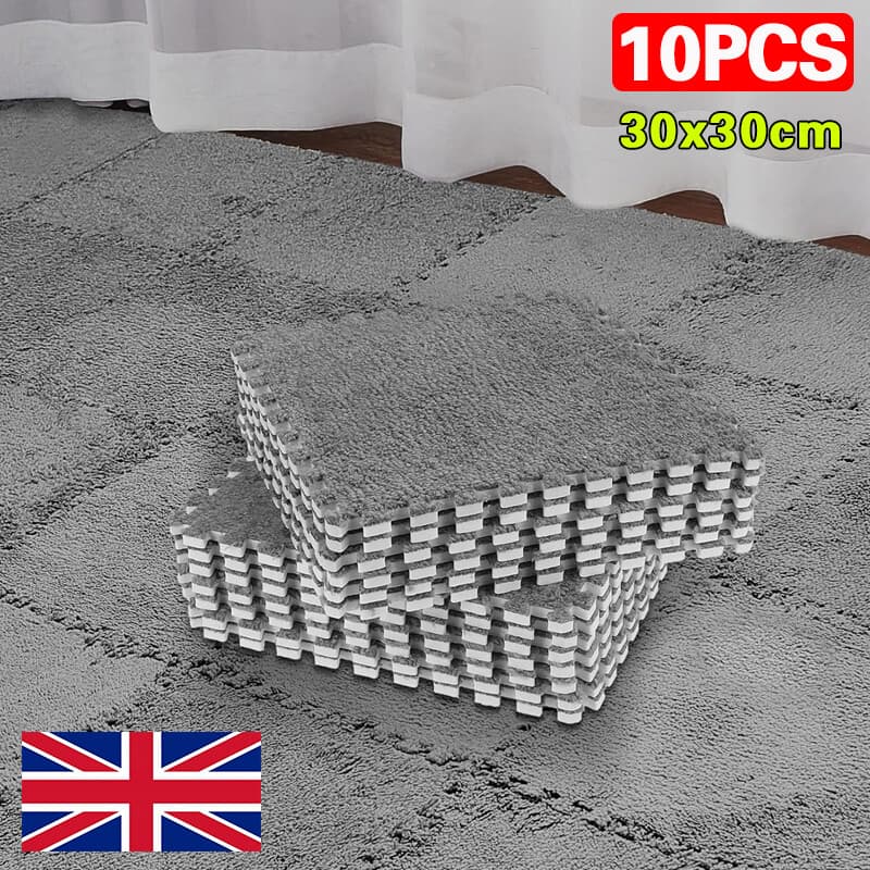 10X Interlocking Carpet Tiles Soft Fluffy Plush Floor Mat Tiles For Climbing UK